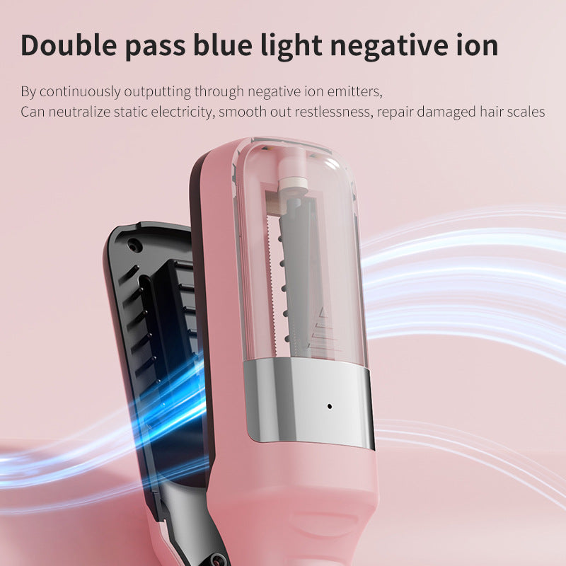 Cortapuntas eléctrico en uso sobre cabello largo, recortando puntas abiertas